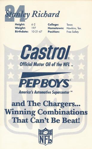 1994 Castrol San Diego Chargers  #NNO Stanley Richard Back