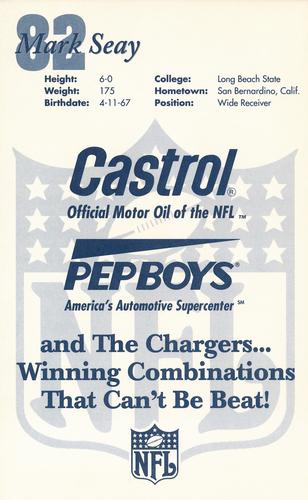 1994 Castrol San Diego Chargers  #NNO Mark Seay Back