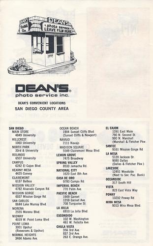 1976 Dean's Photo Service San Diego Chargers #NNO Schedule Card Back