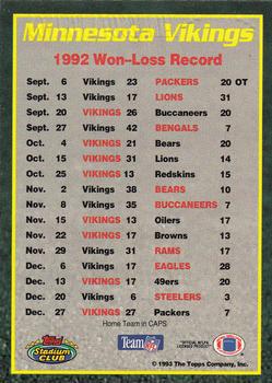 1993 Stadium Club - Super Teams Members Only #NNO Minnesota Vikings Back