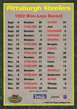 1993 Stadium Club - Super Teams Members Only #NNO Pittsburgh Steelers Back