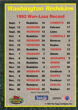 1993 Stadium Club - Super Teams Members Only #NNO Washington Redskins Back