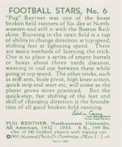 1985 1935 National Chicle (reprint) #6 Pug Rentner Back