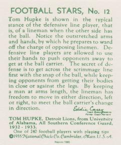 1985 1935 National Chicle (reprint) #12 Tom Hupke Back