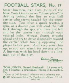 1985 1935 National Chicle (reprint) #17 Tom Jones Back