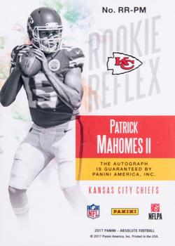 2017 Panini Absolute - Rookie Reflex Signatures Red #RR-PM Patrick Mahomes II Back
