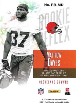 2017 Panini Absolute - Rookie Reflex Signatures Red #RR-MD Matthew Dayes Back
