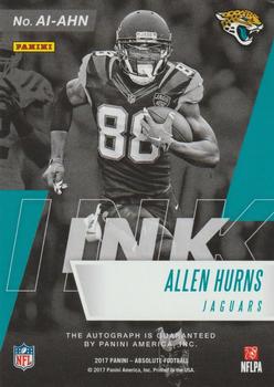 2017 Panini Absolute - Absolute Ink Gold #AI-AHN Allen Hurns Back