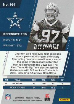 2017 Panini Absolute - Spectrum Red #164 Taco Charlton Back