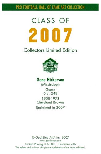 2007 Goal Line Hall of Fame Art Collection #236 Gene Hickerson Back