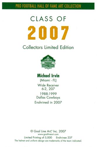 2007 Goal Line Hall of Fame Art Collection #237 Michael Irvin Back