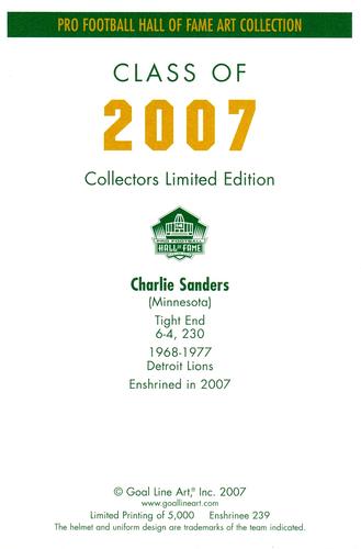 2007 Goal Line Hall of Fame Art Collection #239 Charlie Sanders Back