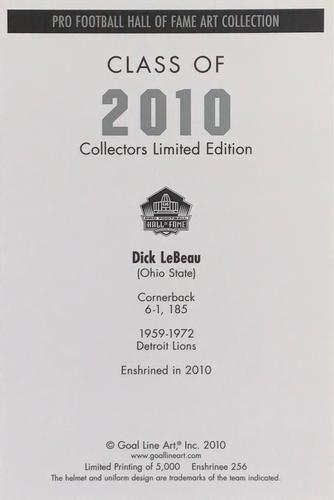 2010 Goal Line Hall of Fame Art Collection #256 Dick LeBeau Back
