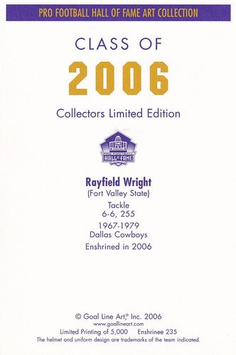 2006 Goal Line Hall of Fame Art Collection #235 Rayfield Wright Back