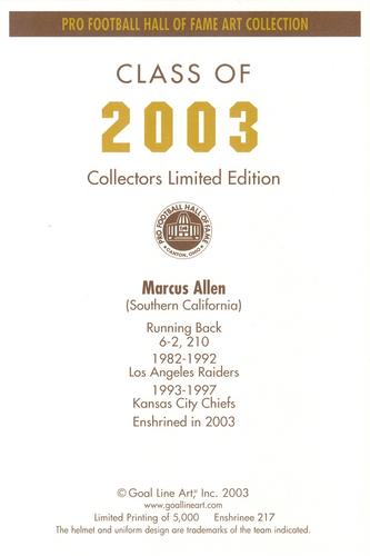 2003 Goal Line Hall of Fame Art Collection #217 Marcus Allen Back