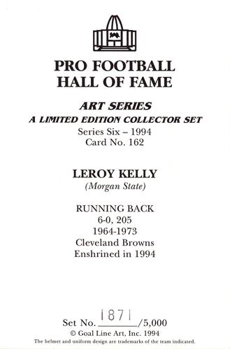 1994 Goal Line Hall of Fame Art Collection #162 Leroy Kelly Back