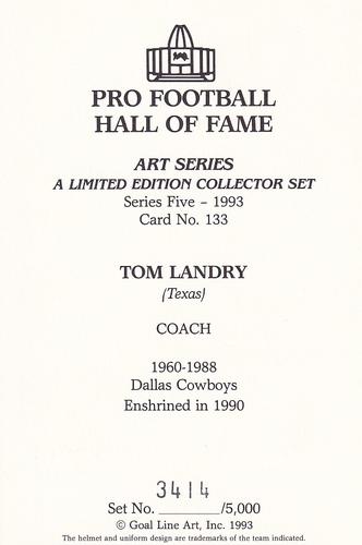 1993 Goal Line Hall of Fame Art Collection #133 Tom Landry Back