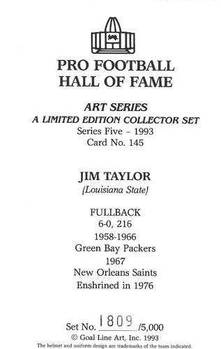1993 Goal Line Hall of Fame Art Collection #145 Jim Taylor Back