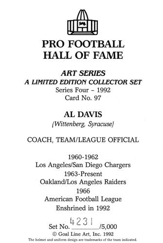 1992 Goal Line Hall of Fame Art Collection #97 Al Davis Back
