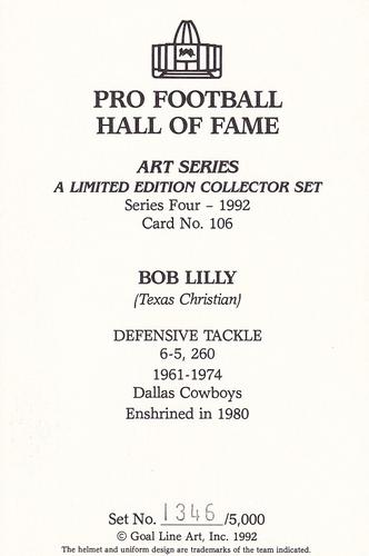 1992 Goal Line Hall of Fame Art Collection #106 Bob Lilly Back