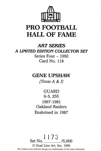 1992 Goal Line Hall of Fame Art Collection #118 Gene Upshaw Back