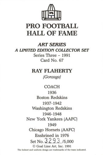 1991 Goal Line Hall of Fame Art Collection #67 Ray Flaherty Back