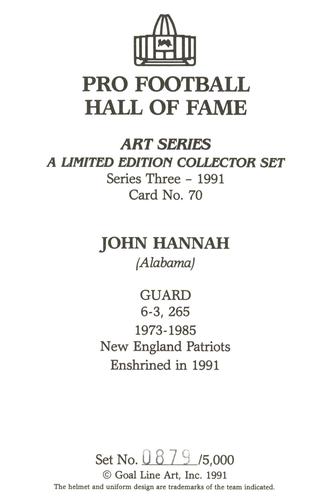 1991 Goal Line Hall of Fame Art Collection #70 John Hannah Back