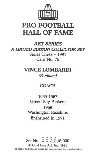 1991 Goal Line Hall of Fame Art Collection #75 Vince Lombardi Back