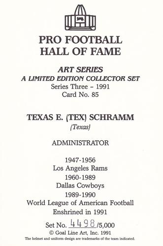 1991 Goal Line Hall of Fame Art Collection #85 Tex Schramm Back