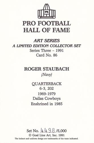 1991 Goal Line Hall of Fame Art Collection #86 Roger Staubach Back