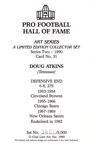 1990 Goal Line Hall of Fame Art Collection #31 Doug Atkins Back