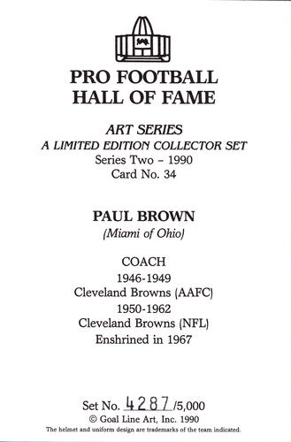 1990 Goal Line Hall of Fame Art Collection #34 Paul Brown Back