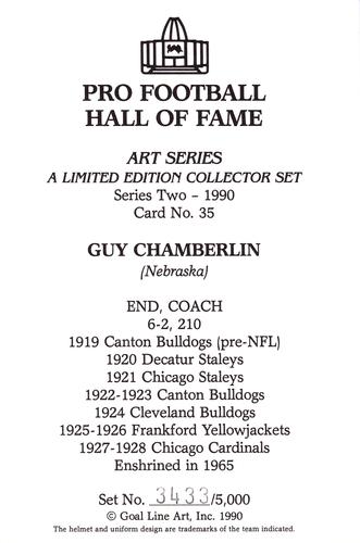 1990 Goal Line Hall of Fame Art Collection #35 Guy Chamberlin Back