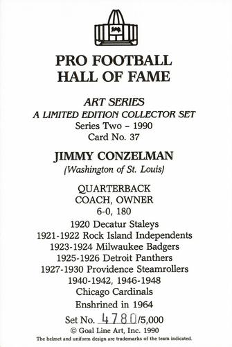 1990 Goal Line Hall of Fame Art Collection #37 Jimmy Conzelman Back