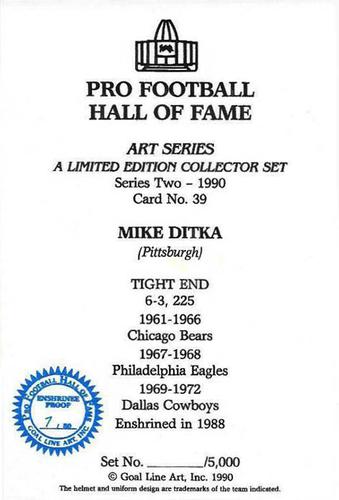 1990 Goal Line Hall of Fame Art Collection #39 Mike Ditka Back