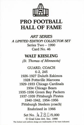 1990 Goal Line Hall of Fame Art Collection #46 Walt Kiesling Back
