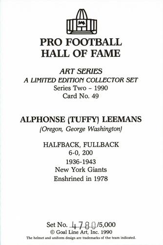 1990 Goal Line Hall of Fame Art Collection #49 Tuffy Leemans Back