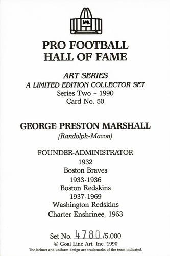1990 Goal Line Hall of Fame Art Collection #50 George Preston Marshall Back