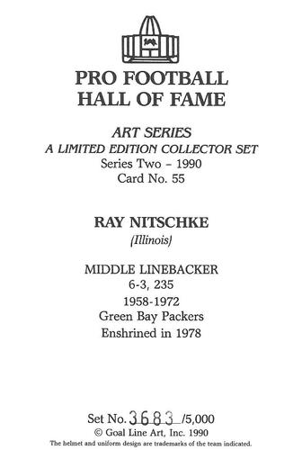 1990 Goal Line Hall of Fame Art Collection #55 Ray Nitschke Back