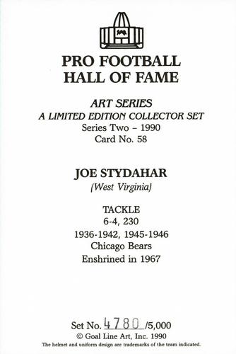 1990 Goal Line Hall of Fame Art Collection #58 Joe Stydahar Back