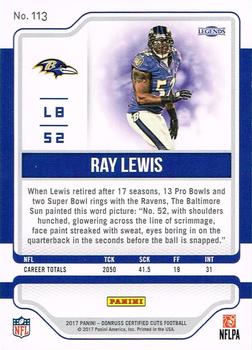 2017 Donruss Certified Cuts #113 Ray Lewis Back