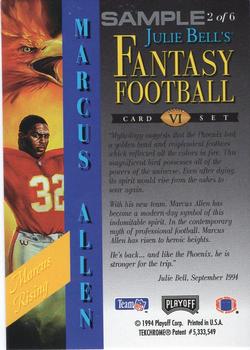 1994 Playoff - Julie Bell's Fantasy Football Samples #2 Marcus Allen Back