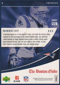 2007 Upper Deck Boston Globe New England Patriots #1 Larry Izzo Back
