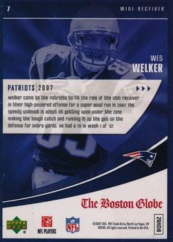 2007 Upper Deck Boston Globe New England Patriots #7 Wes Welker Back