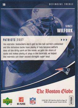 2007 Upper Deck Boston Globe New England Patriots #19 Vince Wilfork Back