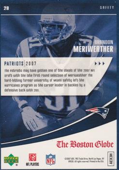 2007 Upper Deck Boston Globe New England Patriots #28 Brandon Meriweather Back