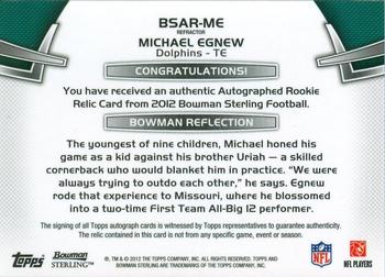2012 Bowman Sterling - Autographed Rookie Relics Gold Refractors #BSAR-ME Michael Egnew Back