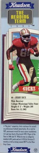 1991 Knudsen Bookmarks #17 Jerry Rice Front