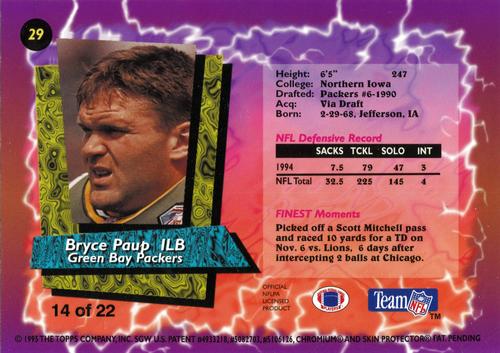 1995 Finest Pro Bowl Jumbos #14 Bryce Paup Back