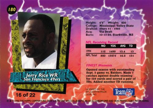 1995 Finest Pro Bowl Jumbos #16 Jerry Rice Back